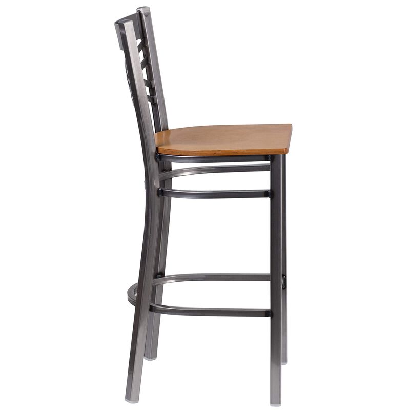 Flash Furniture HERCULES Series Clear Coated ''X'' Back Metal Restaurant Barstool - Natural Wood Seat