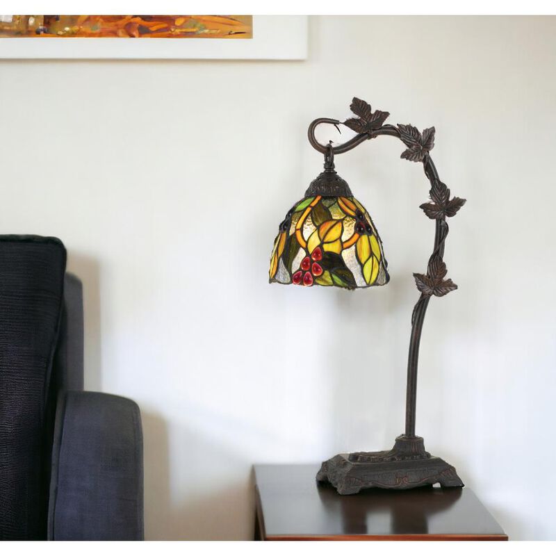 Hivvago 24" Bronze Metal Tiffany Style Table Lamp With Hanging Stained Glass Shade