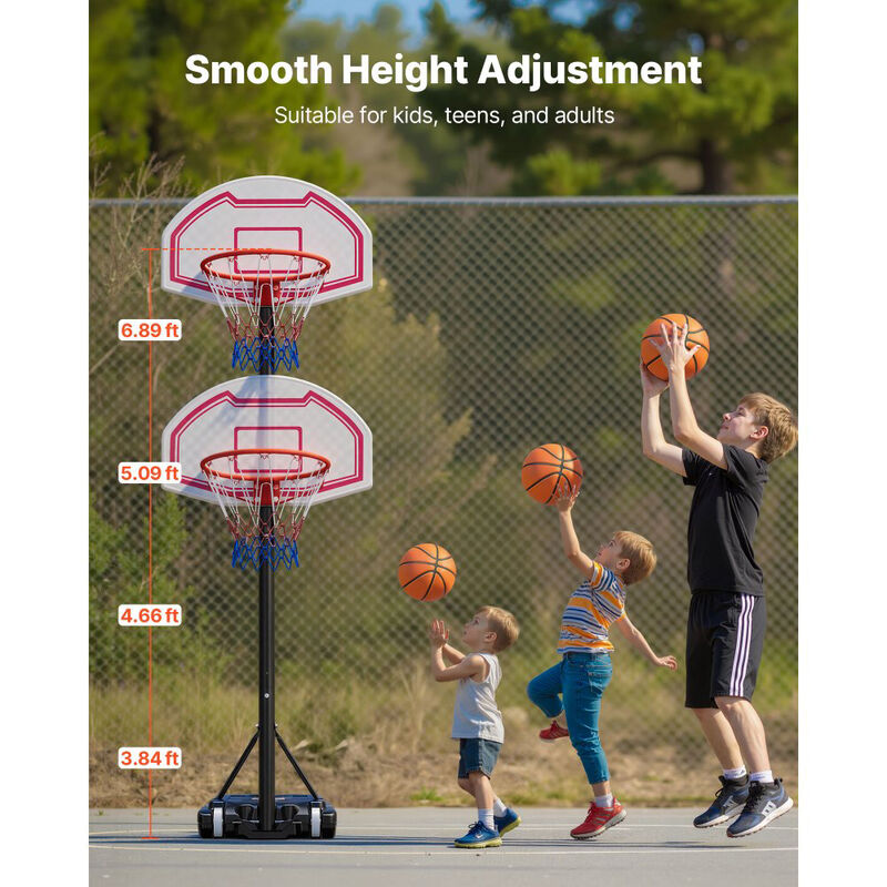 Kids Portable Basketball Hoop with Adjustable Height, Backboard, Nylon Net & Rolling Base-Black image number 3