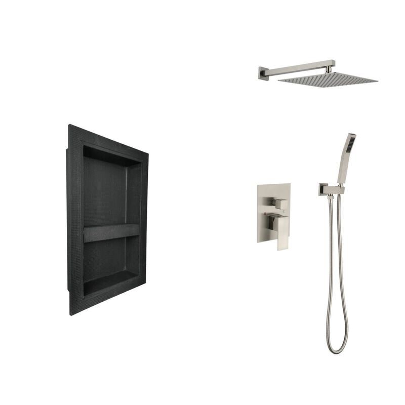 Shower System With Shower Head, Hand Shower, Hose, Valve Trim, Lever Handles And Niche