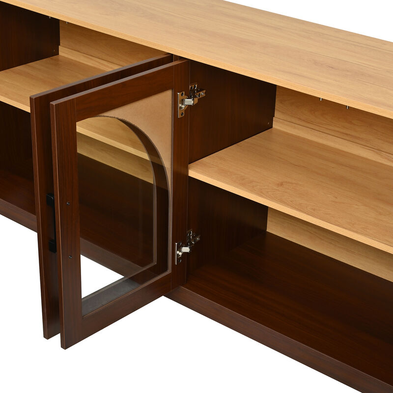 TATEUS Elegant Farmhouse Media Sideboard with Semi-Arched Glass Doors, 70" TV Stand Cable Management image number 8
