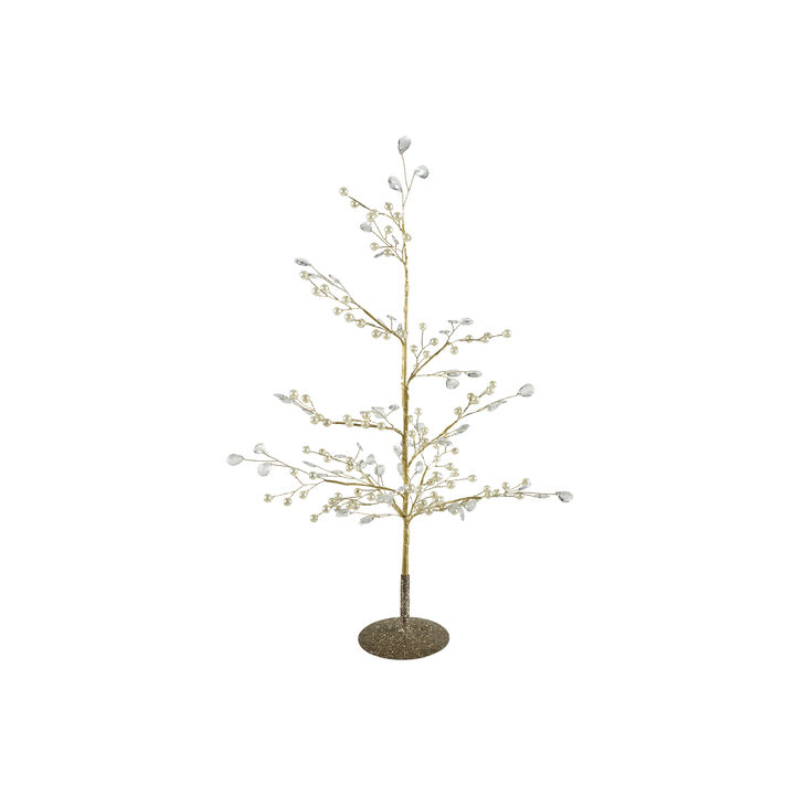 Gilded Iron Tree with Acrylic Pearls and Crystal Glitter Base