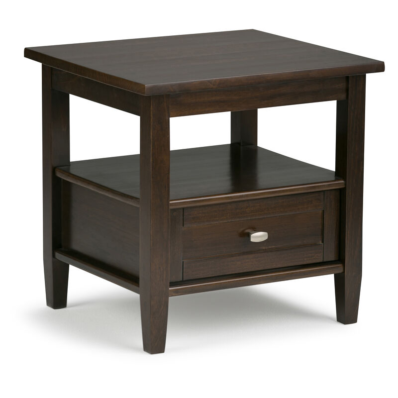 Warm Shaker SOLID WOOD 20 inch Wide Rectangle Transitional End Side Table in Tobacco Brown