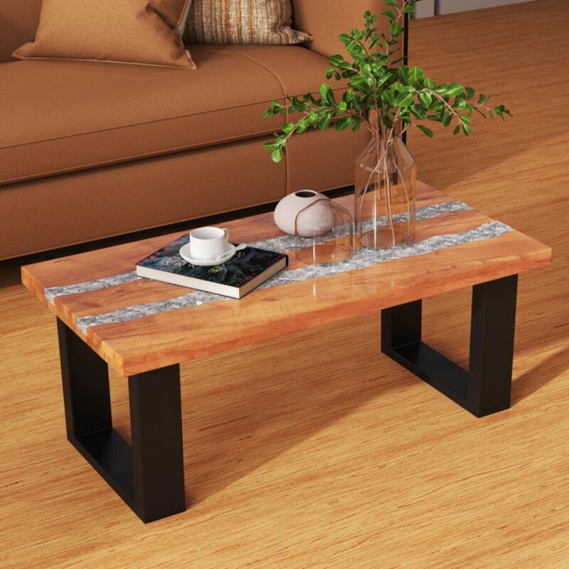 Hivvago Teak Wood Patio Table with River Feel Epoxy Tabletop