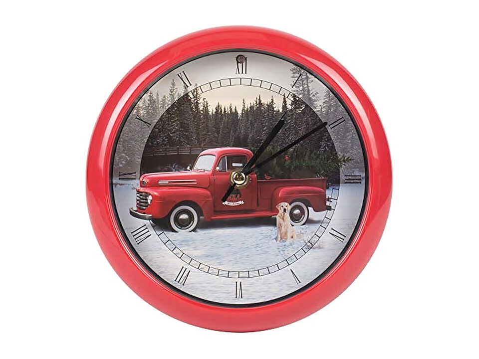 Red Ford Truck Christmas Carol Plays Wall Clock Home Decor