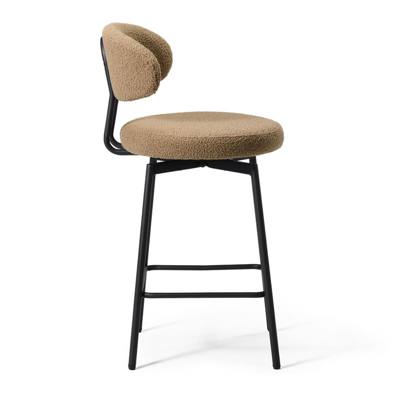 WestinTrends Modern Upholstered Sherpa Fabric Counter Height Bar Stools with Back (Set of 2) image number 3