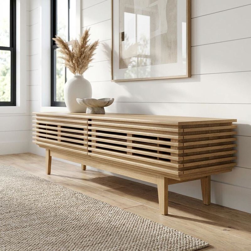 Brown wood TV stand with sleek design and sturdy construction image number 3