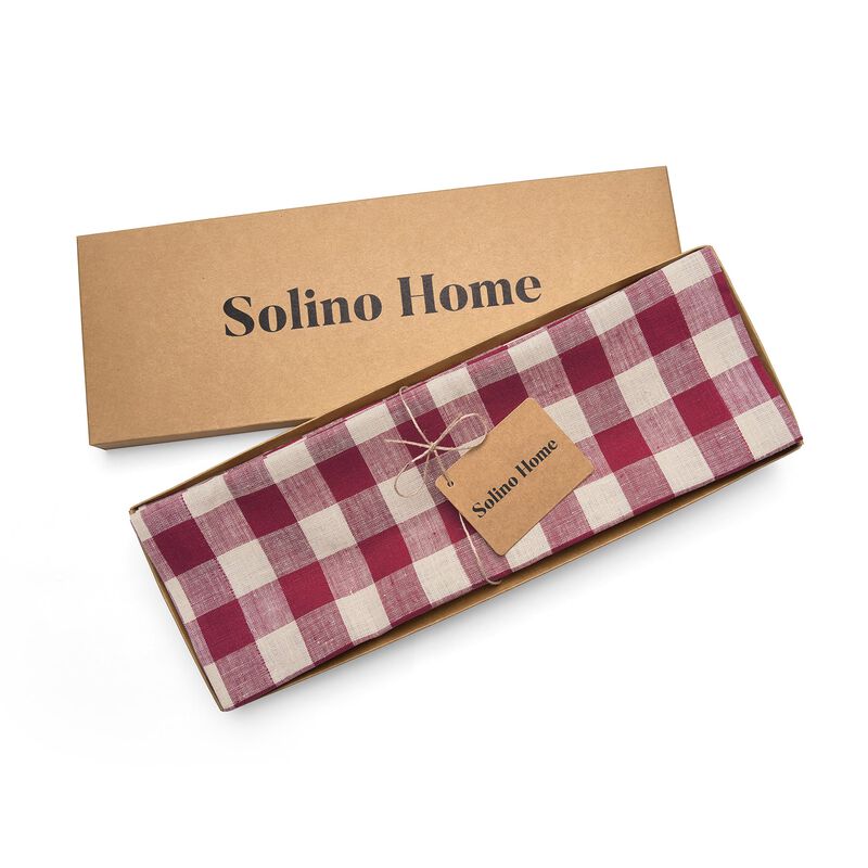 Solino Home Morgan Check 100% Linen Placemats &ndash; Set of 4, 14 x 19 in, Machine Washable, Holiday and Everyday Dining