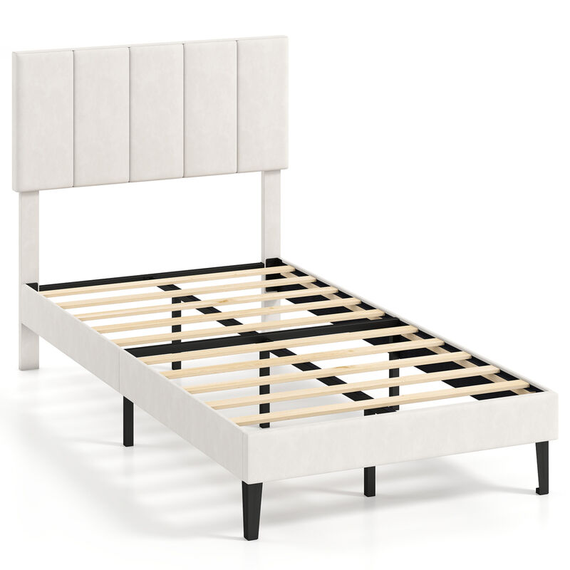 Velvet Platform Bed with Upholstered Headboard and Noise Free Design image number 4