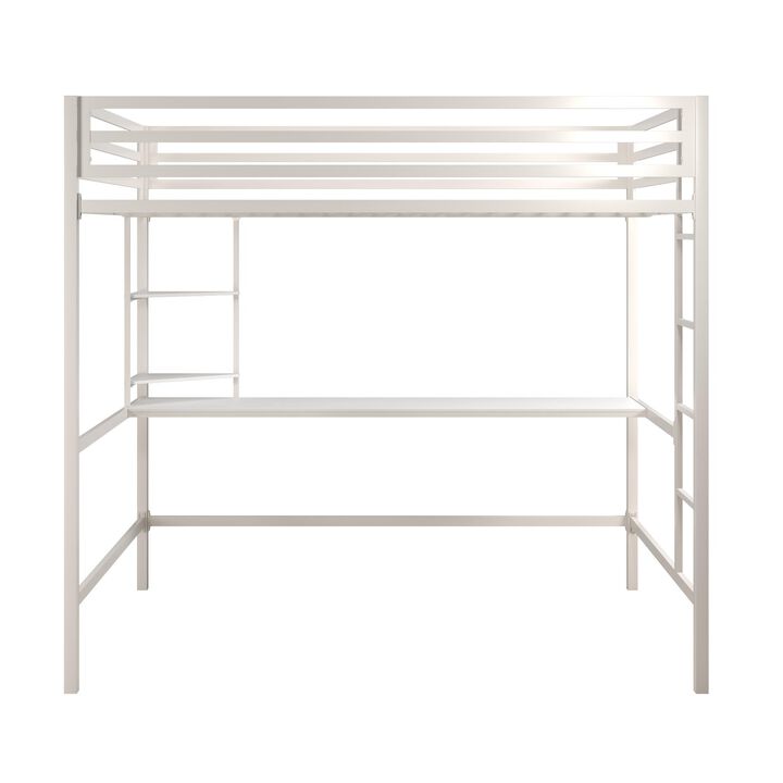 Maxwell Metal Loft Bed with Desk & Shelves