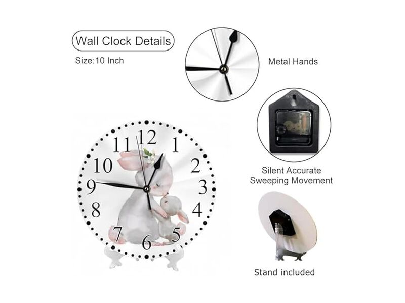 Grey Rabbit Animal Hare Mom Little Wall Clock 10 Inch Silent Non Ticking Gray image number 2