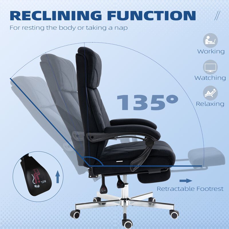 High-Back Office Chair Computer Desk Chair with Footrest Reclining Function and Adjustable Height Black