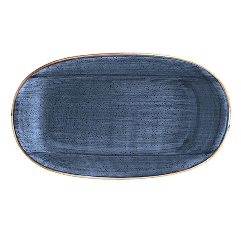 Dusk 9.5" x 5.5" x h:1.25" Oval Blue Porcelain Platter (Set of 2)