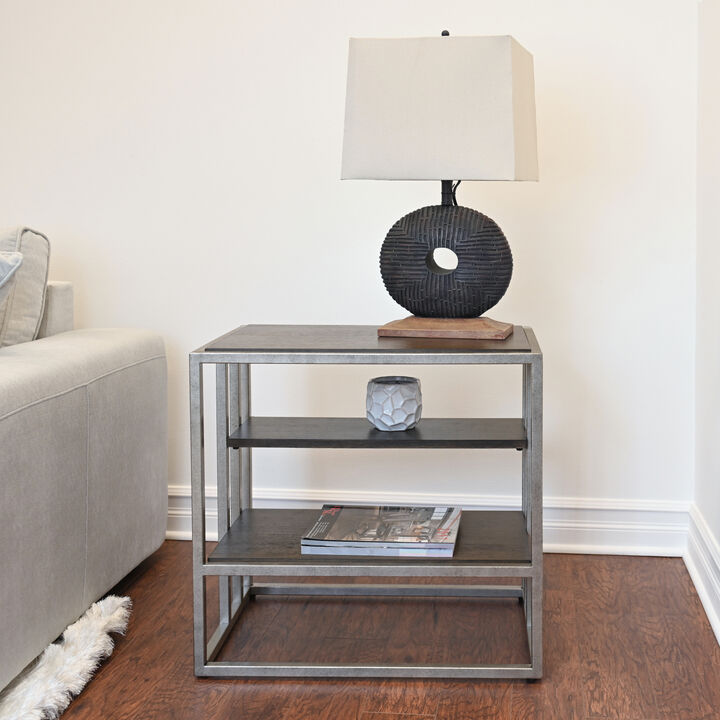 Streamdale Metal Frame Wood Living Room End Table with Shelf