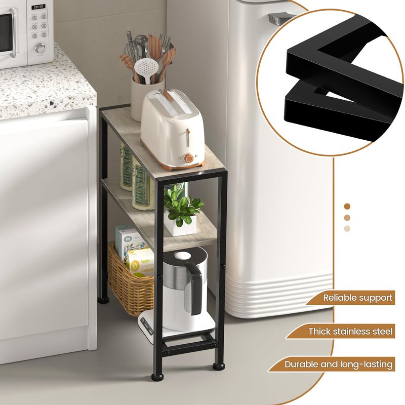 Narrow Side Table for Small Space, 2-Tier Small End Table with Shelf Holder, Slim Nightstand, Skinny Snack Couch Table in Living