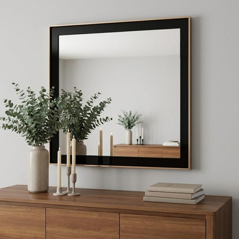 HomeRoots 39" Rose Gold and Black Wood and Metal Framed Accent Mirror image number 1