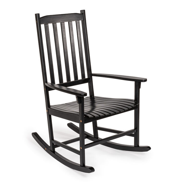 Seagrove Farmhouse Classic Slat-Back 350-LBS Support Acacia Wood Outdoor Rocking Chair, Black