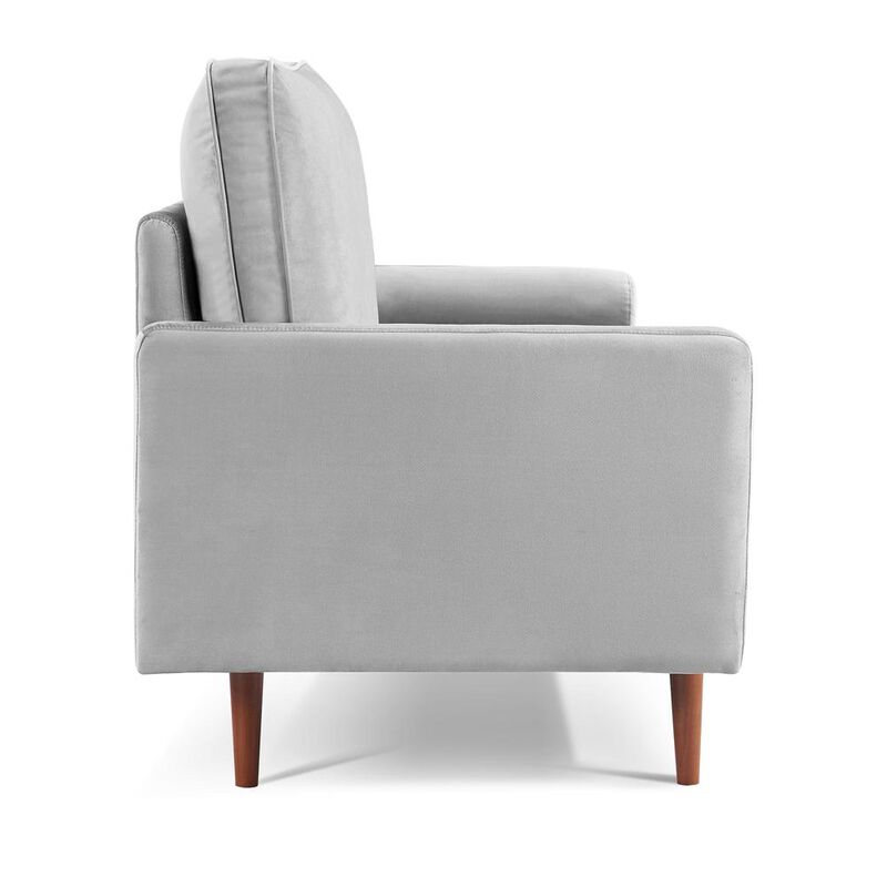 OS Home and Office Furniture 69 Inch Wide Upholstered Two Cushion Sofa with Bolster Pillows in Grey Velvet