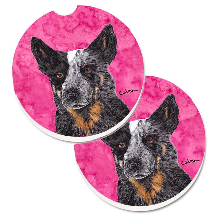 Caroline's Treasures Pink Australian Cattle Dog Set of 2 Cup Holder Car Coasters SC9141PKCARC, 2.56, Multicolor