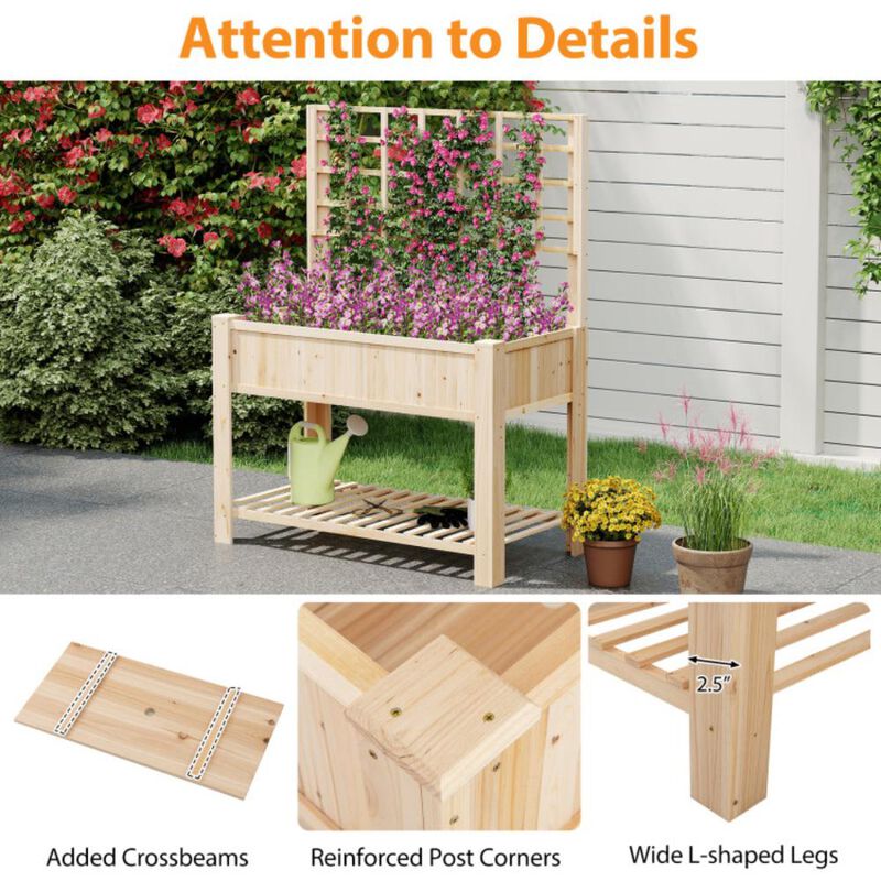 Hivvago Raised Garden Bed with Trellis Wooden Elevated Planter Box with Legs