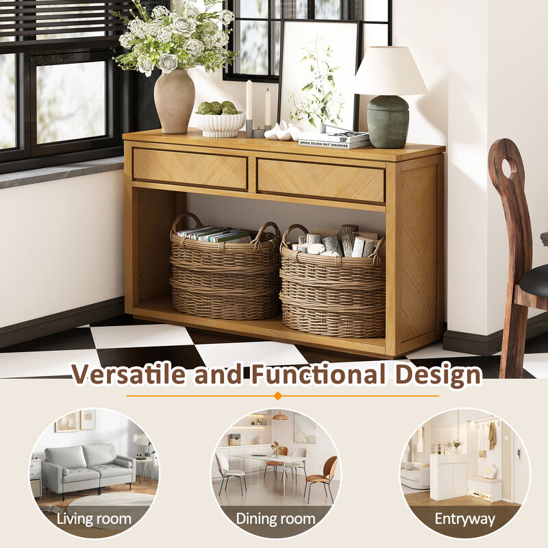 Merax Rustic Wooden Entryway Console Table with Storage Drawers