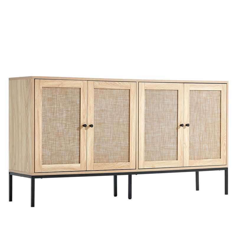 Rattan Storage Cabinet with 4 Magnetic Doors and Adjustable Shelves for Any Room