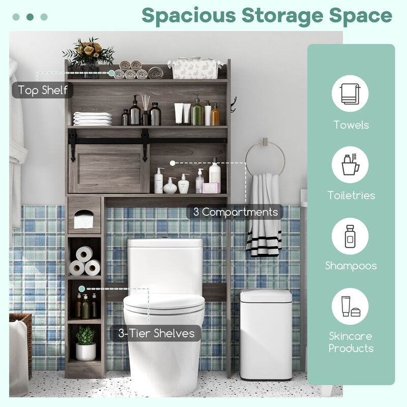 Over The Toilet Storage Cabinet with Sliding Barn Door and Adjustable Shelves