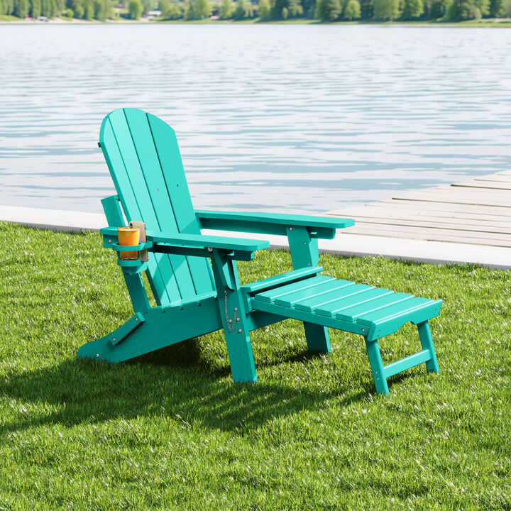 WestinTrends Folding Adjustable Adirondack Chair with Retractable Ottoman and Cup Holder