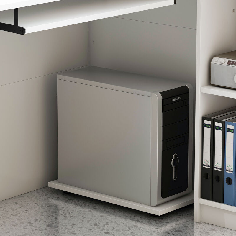 55.1 in. W -43.3 in. H White MDF L-Shaped Computer Desk with a Desktop 3-Storage Shelves 1-Drawer and 1-Cabinet