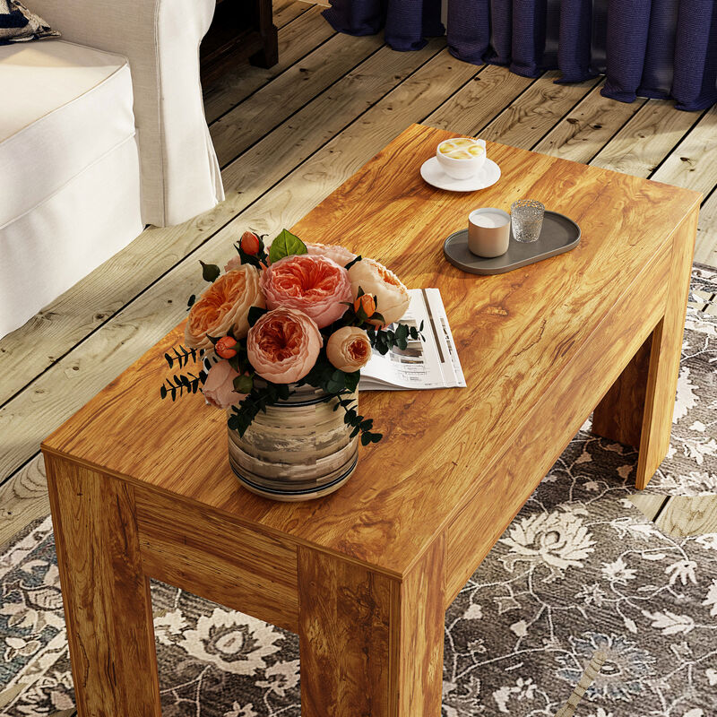 FUFU&GAGA Modern Wood Grain Coffee Table with Hidden Storage Compartment, L-Shaped Legs, Textured Finish, (31.5 in. W x 15.7 in. D x 28.7 in. H), Natural Wood