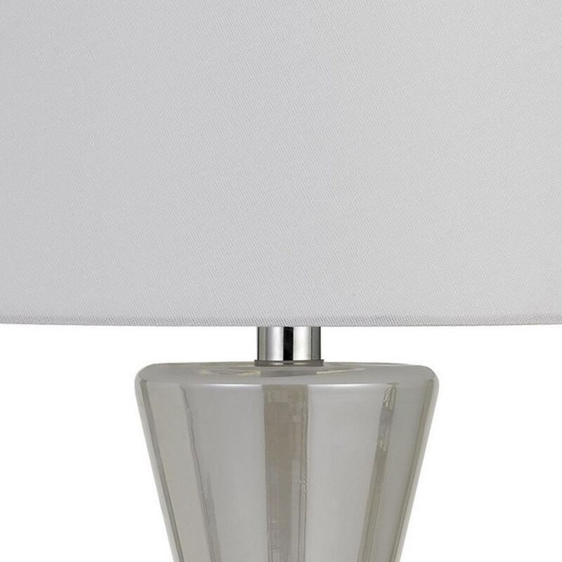 26" Glass Table Lamp with Hardback Shade, Silver and White-Benzara image number 2