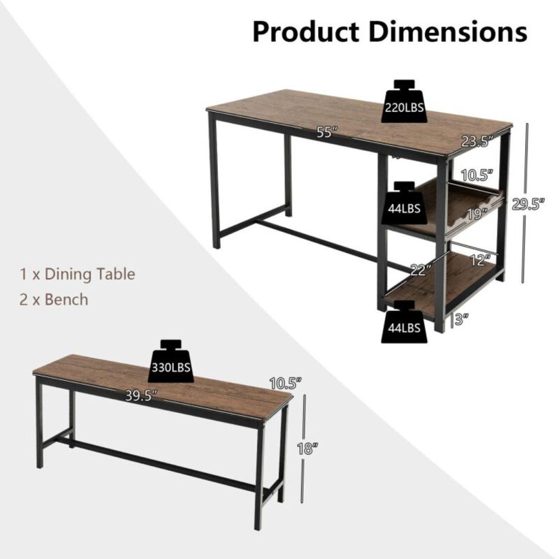 Hivvago 3 Pieces Dining Table Set for 4 with Wine Rack