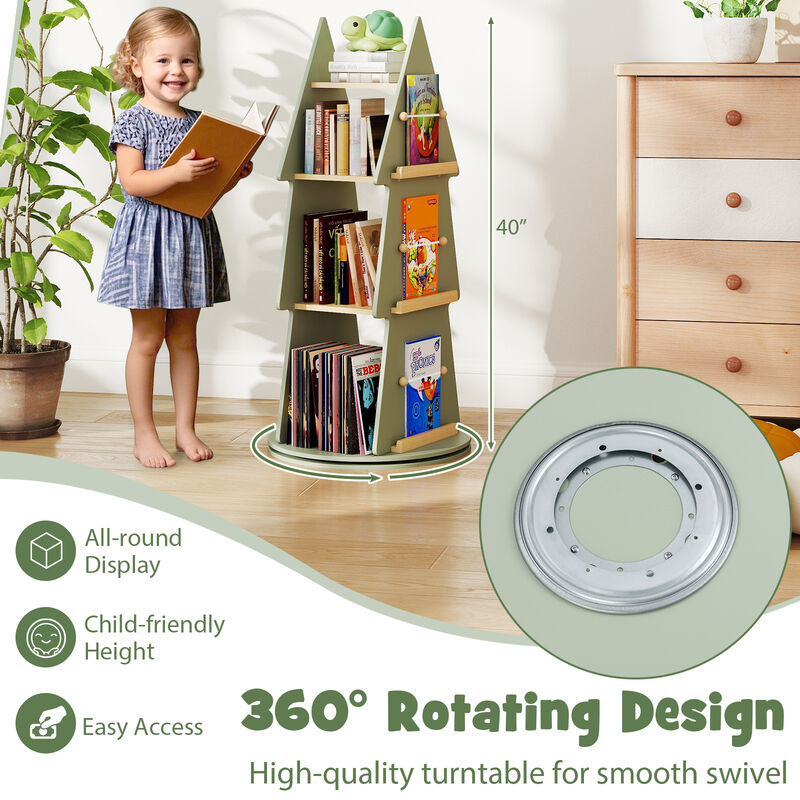 Tree-Shaped Rotating Kids Bookshelf with 4 Tiers – 360° Display Storage Organizer