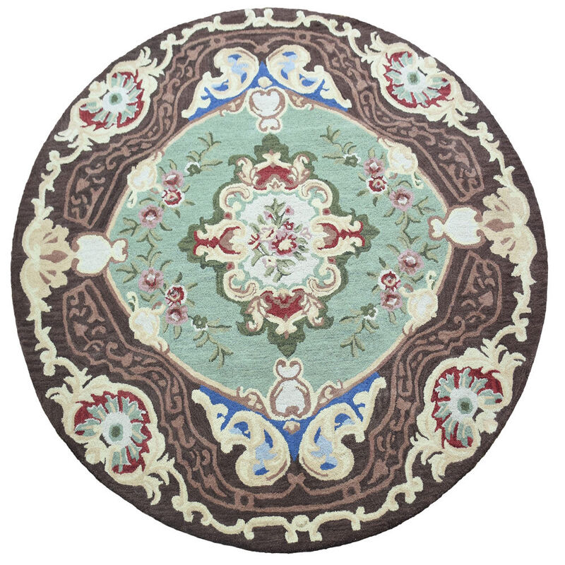 RUGSOTIC CARPETS HAND TUFTED WOOL ECO-FRIENDLY AREA RUGS  - 8'x8', Round Shape, Light Green, Classic Oriental Traditional  Design, High Pile Thick Handmade Anti Skid Area Rugs (K00S06)