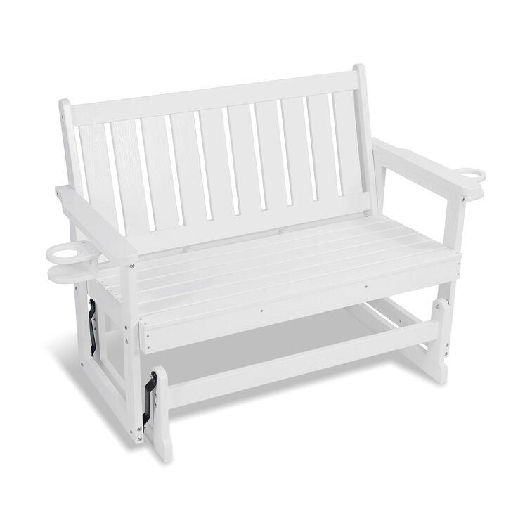Poly Lumber Patio Glider, Durable HIPS Material, Weather-Resistant Swing Bench for Outdoor Porch Garden