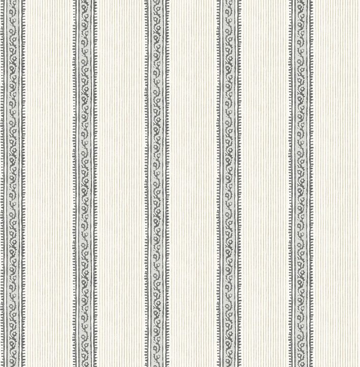 Mandevilla Black Vine Stripe Wallpaper