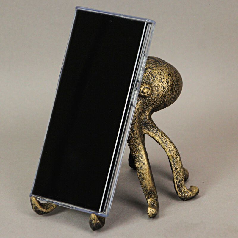 Set of 2 Gold Cast Iron Octopus Phone Holder Stand Decorative Bookend Home Decor image number 4