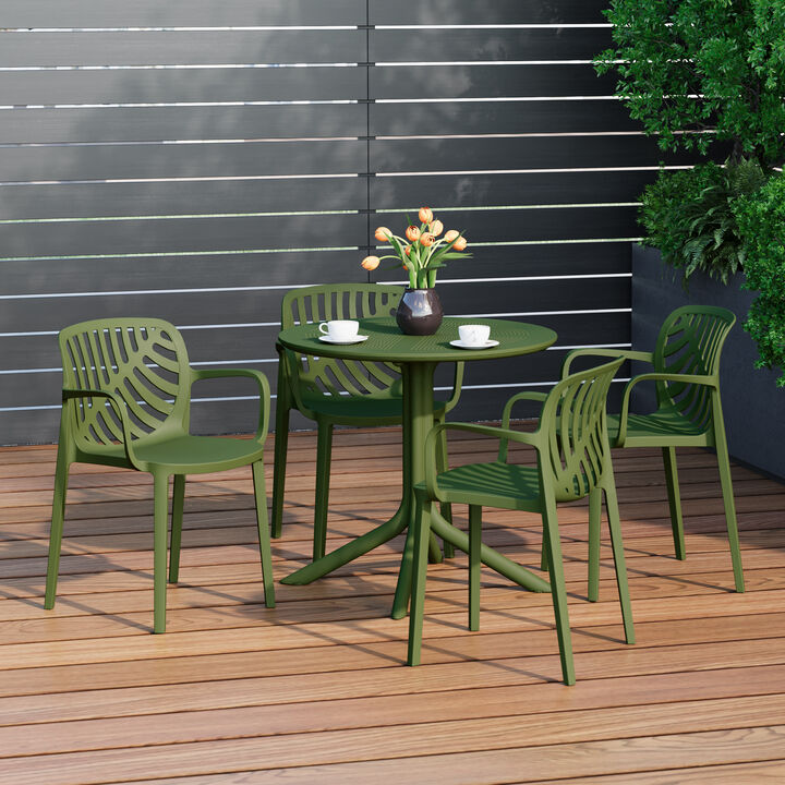 WestinTrends 5-Piece Outdoor Resin Round Patio Dining Table Set with Modern Stackable Patio Dining Chairs