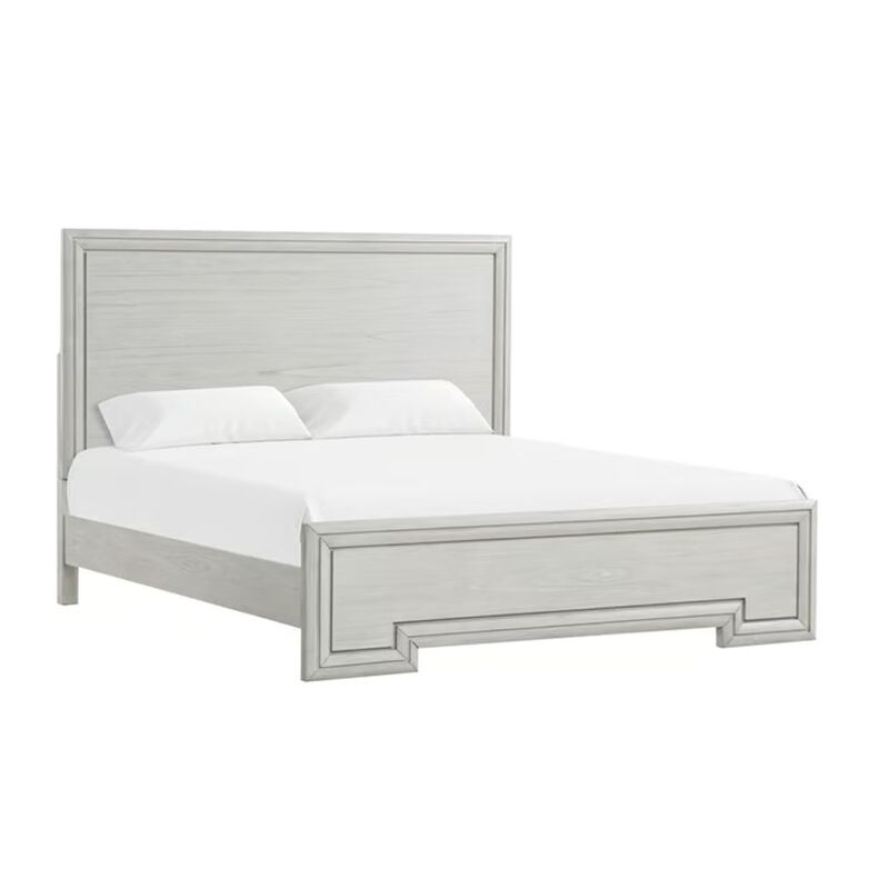 3pc King Bedroom Set, Rustic White, White, Nickel Wood, 2 Nightstands image number 2
