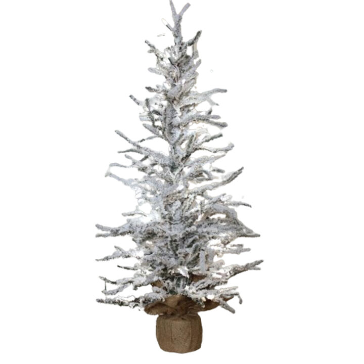 Flocked Tree w/Burlap Base 35 Clear Bright Lights