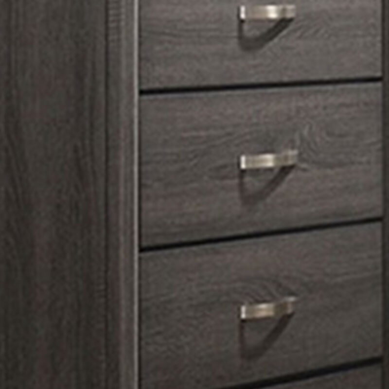 Erica Tall Dresser Chest, 5 Drawers, Gray Wood Finish, Metal Handles - Benzara