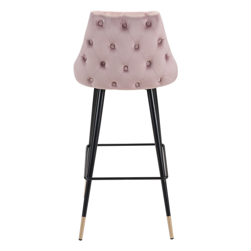 Hivvago 30 Inch Pink And Black Velvet And Steel Bar Height Bar Chair