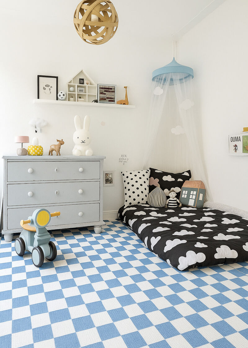 Rug Branch Jaque Modern Checkered Blue White Kids Area Rug