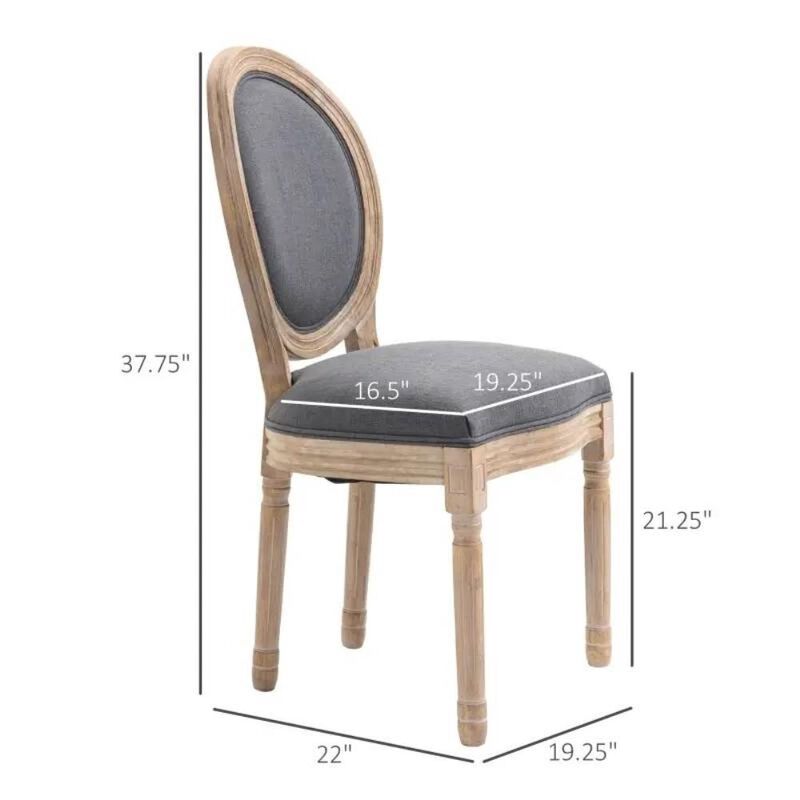 Hivvago Set of 2 Vintage Upholstered Armless Curved Back Dining Chairs Grey Wash