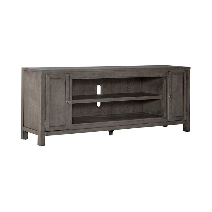 Liberty Furniture Modern Farmhouse Entertainment Stand 78 Inch TV Console  - Charcoal Oak Wood