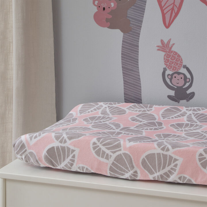 Lambs & Ivy Calypso Pink/Taupe Leaf Print Baby Changing Pad Cover