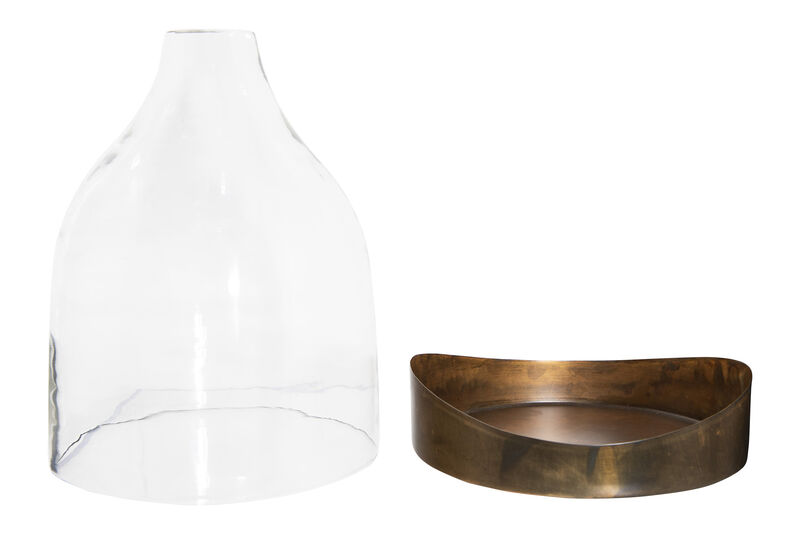 Decorative Glass Cloche with Metal Tray, Clear and Copper image number 4