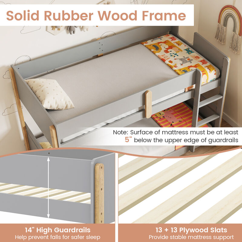 Twin Over Twin Bunk Bed with Ladder Converts to 2 Twin Beds Wood Frame image number 5