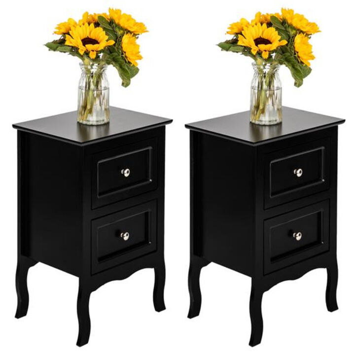 2-Piece Country Style Two-Tier Nightstands Large Bedside Tables with Storage