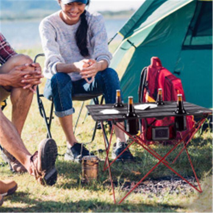 Trademark  Outdoor Folding Camp Table with 4 Cupholders & Carrying Bag,  & Black